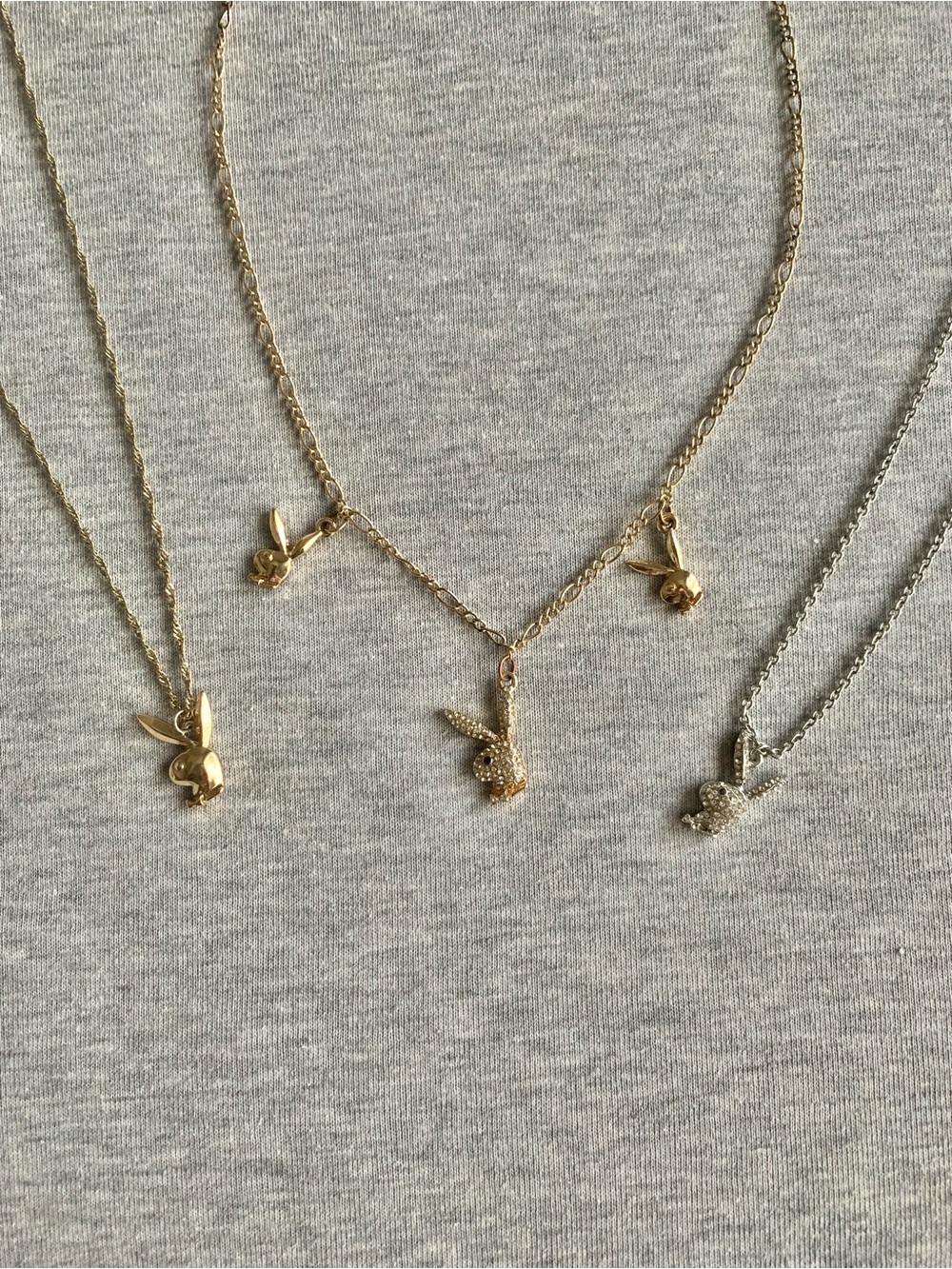 PLAYBOY Gold and Silver Bunny Pendant Necklace Bundle